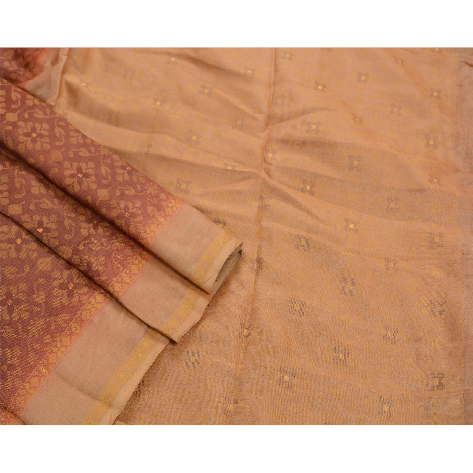 Sanskriti Vintage Antique Indian Saree 100% Pure Silk Woven Craft Sustainable Fabric Sari