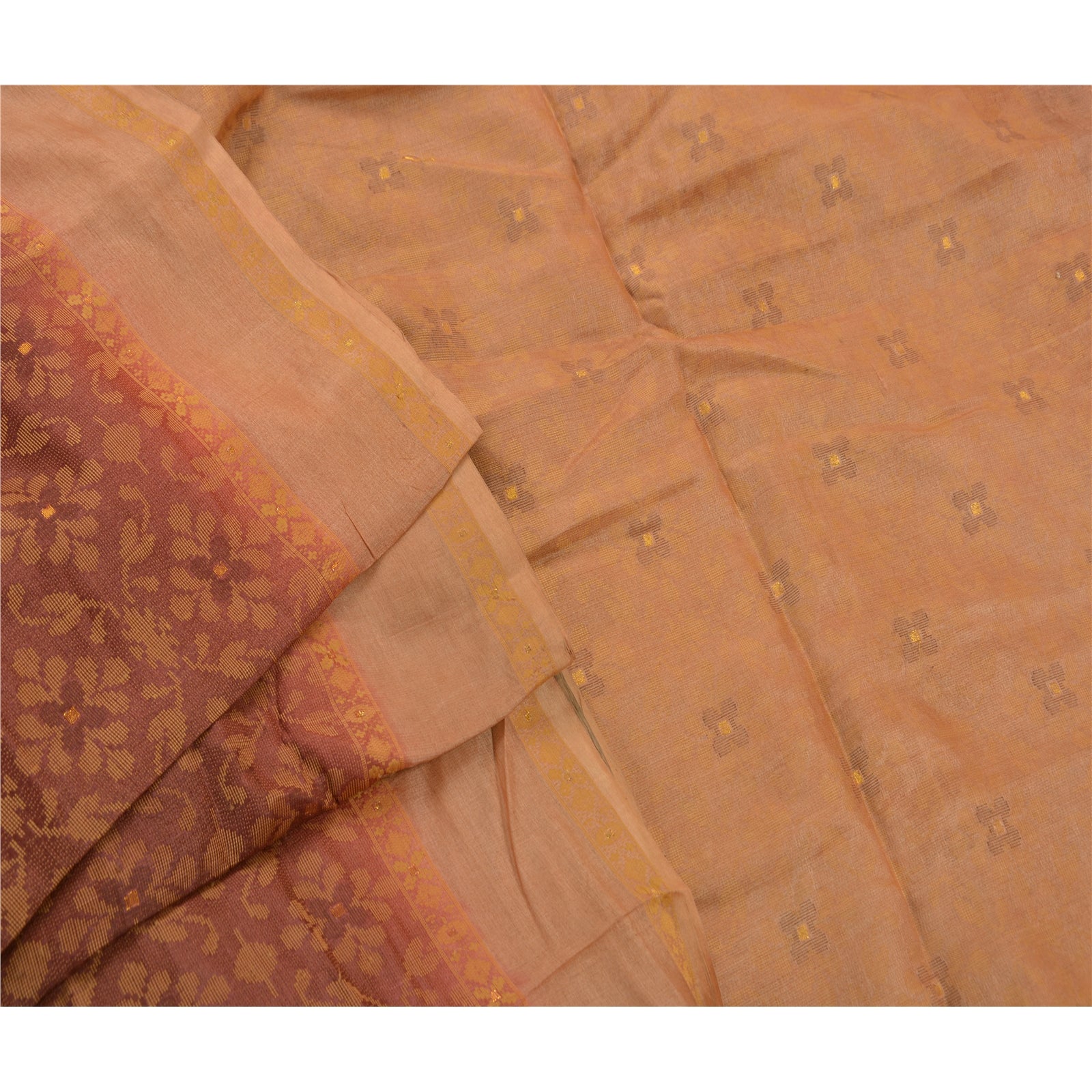 Sanskriti Vintage Antique Indian Saree 100% Pure Silk Woven Craft Sustainable Fabric Sari