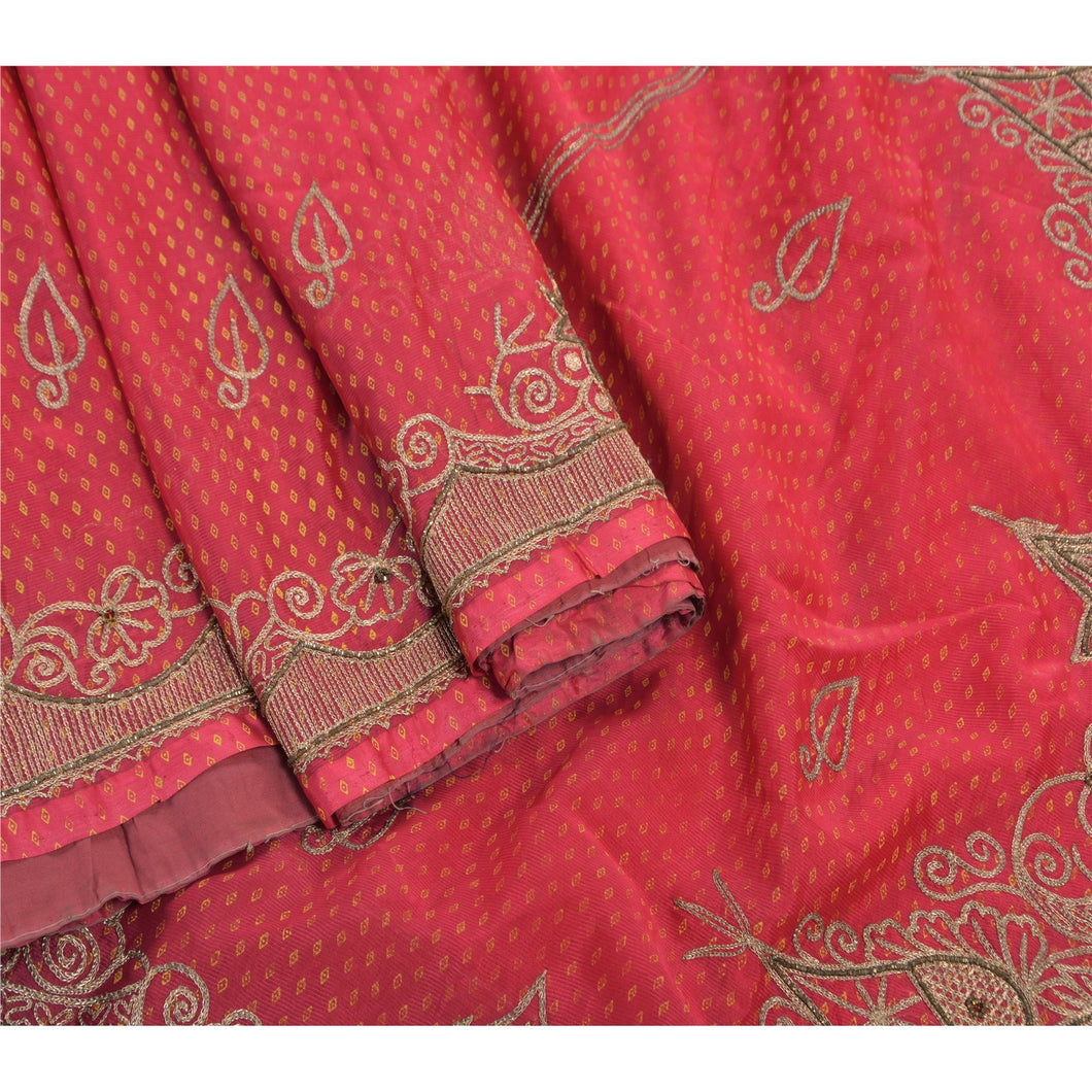 Sanskriti Vintage Saree Georgette Hand Beaded Pink Painted Fabric Ethnic Premium Sari