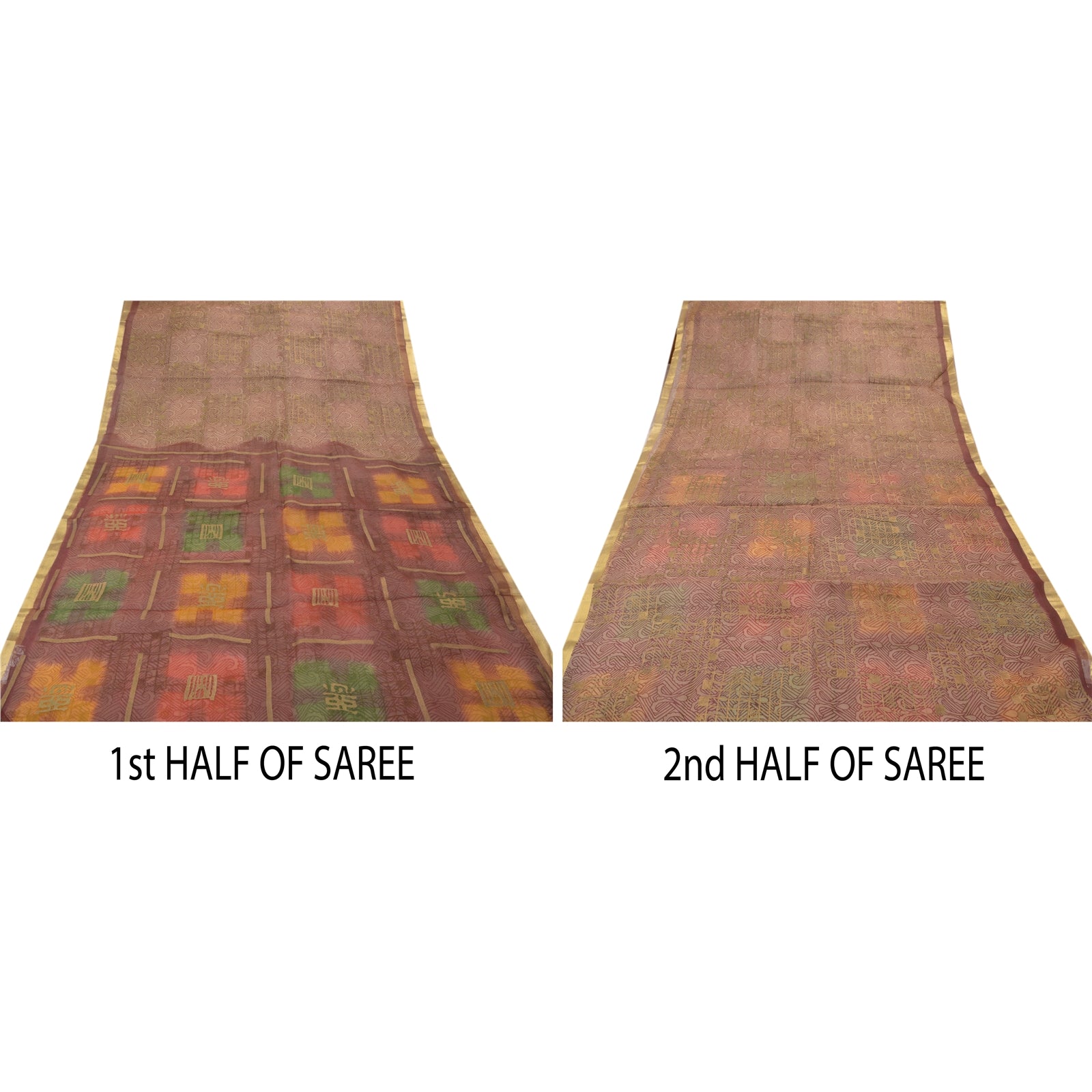 Sanskriti Vintage Brown Blend Silk Sari Fabric: Floral Print, 5Yd Craft Supply Add-Elegance to Table Linen, Curtains, or Cushions