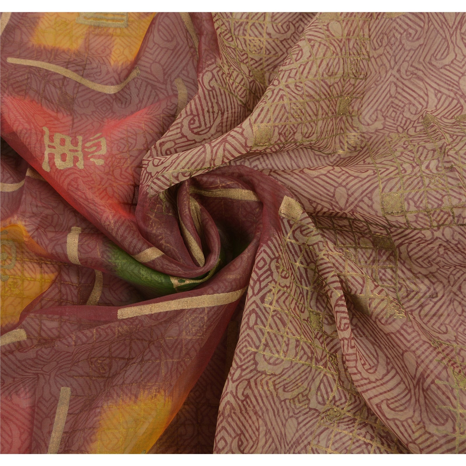 Sanskriti Vintage Brown Blend Silk Sari Fabric: Floral Print, 5Yd Craft Supply Add-Elegance to Table Linen, Curtains, or Cushions