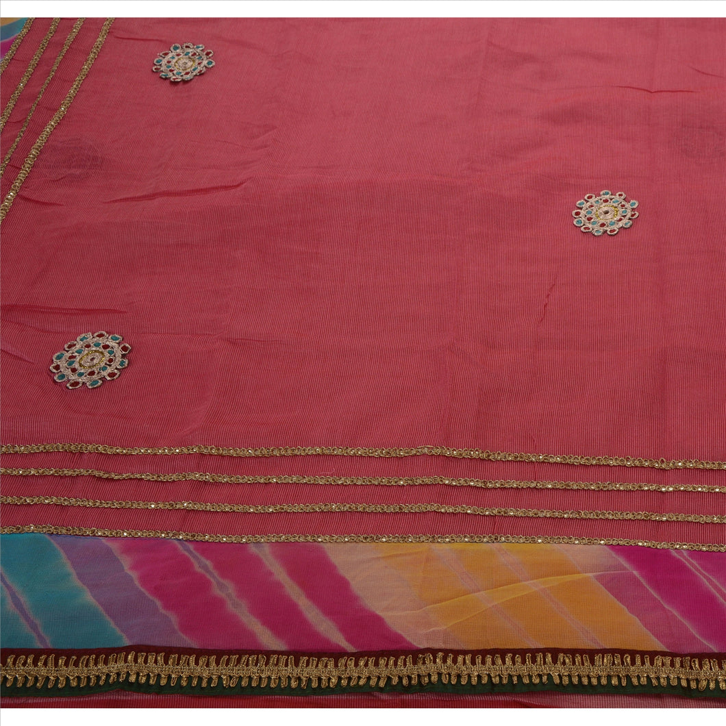Sanskriti Vintage Saree Art Silk Embroidered Pink Fabric Lace Work Ethnic Sari