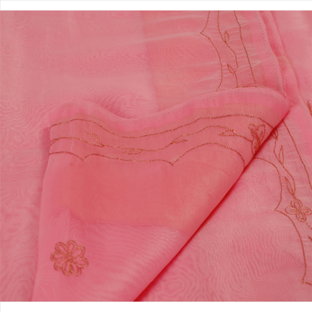 Sanskriti Vintage Indian Saree Art Silk Hand Beaded Pink Craft Fabric Zari Sari