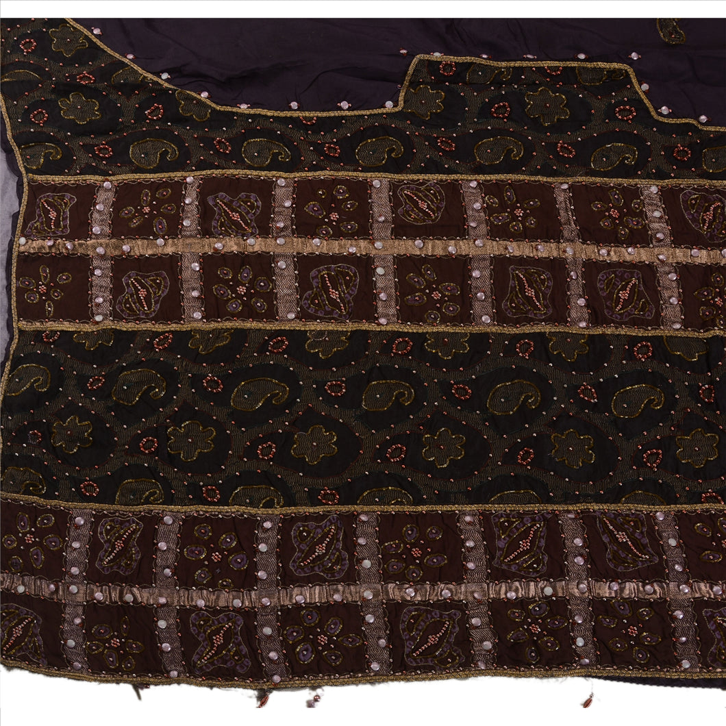 Sanskriti Vintage Indian Saree 100% Pure Silk Hand Beaded Woven Fabric Zari Sari