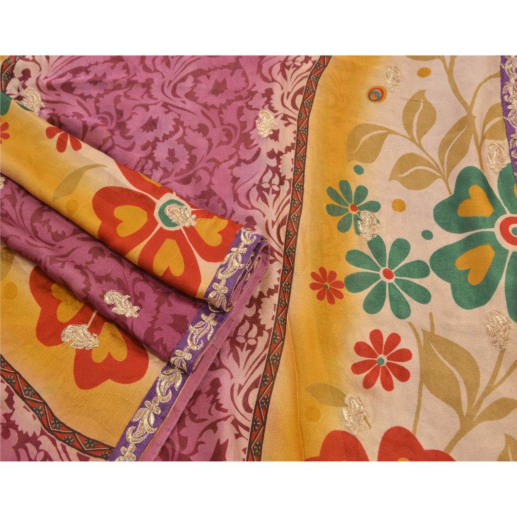 Sanskriti Vintage Indian Saree Art Silk Embroidered Fabric Premium Ethnic Sari
