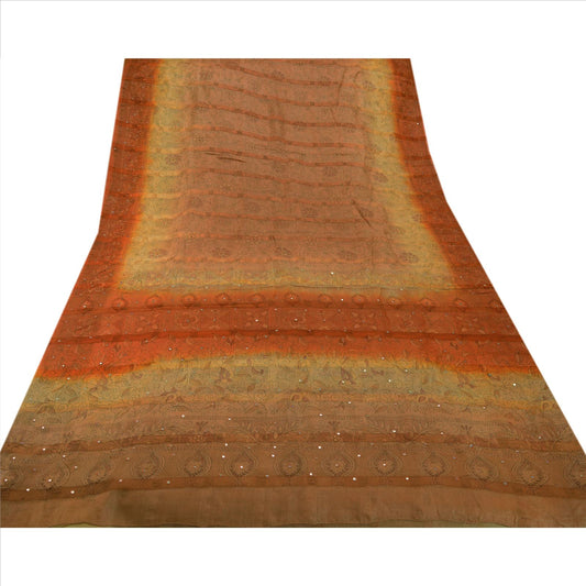 Sanskriti Vintage Saree 100% Pure Silk Hand Embroidered Painted Sustainable Fabric Cultural Sari
