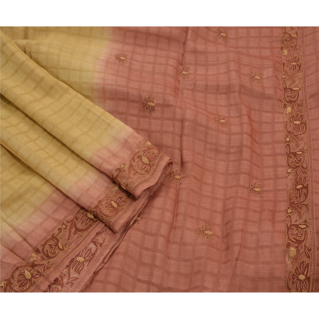Vintage Saree 100% Pure Silk Hand Embroidered Green Fabric Premium Cultural Sari