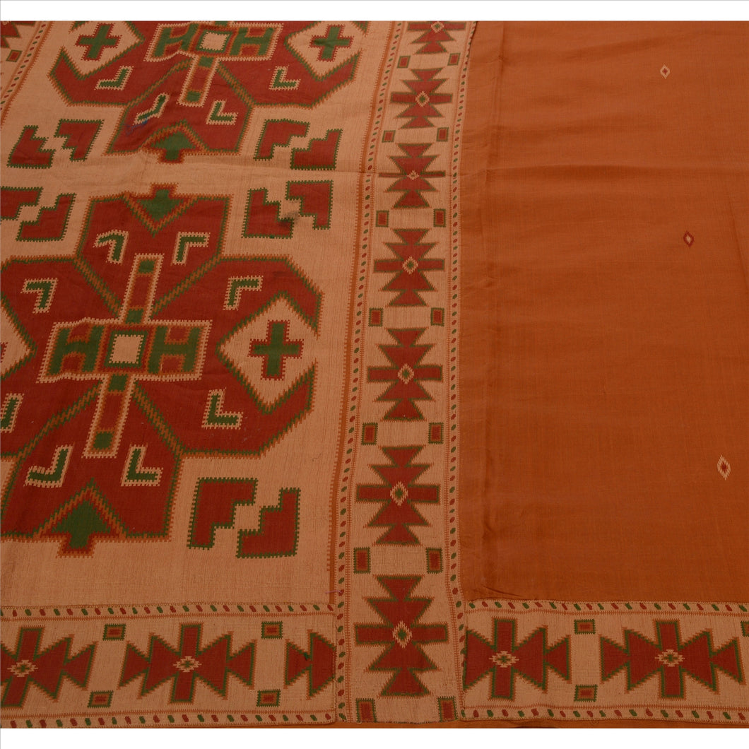 Sanskriti Vintage Indian Saree Cotton Blend Woven Orange Craft Fabric Sari