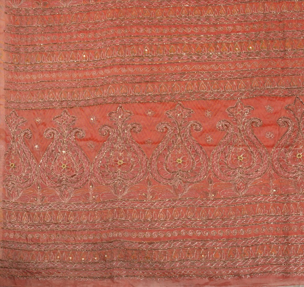 Sanskriti Vintage Indian Saree Art Silk Hand Beaded Painted Fabric Ethnic Sari