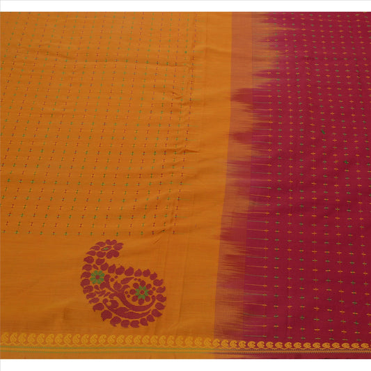 Sanskriti Vintage Pink Indian Saree Cotton Blend Hand Embroidered Craft Sustainable Fabric Sari