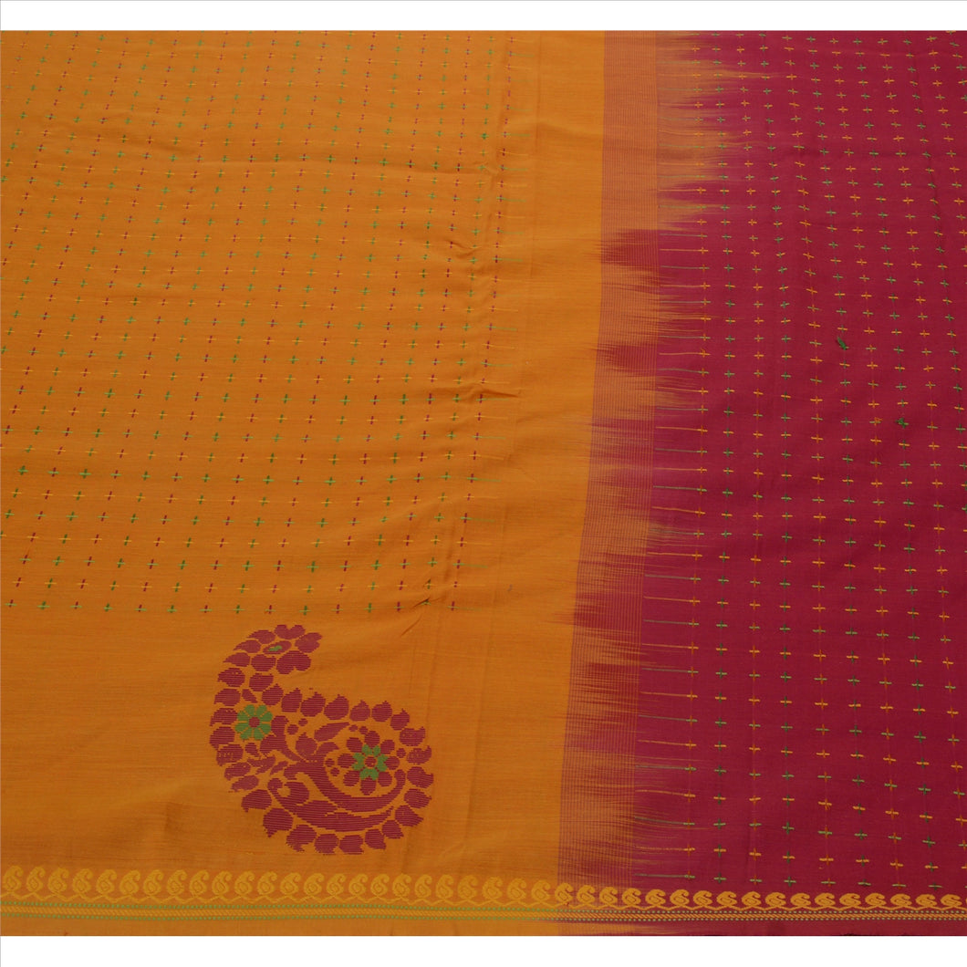 Sanskriti Vintage Pink Indian Saree Cotton Blend Hand Embroidered Craft Fabric Sari