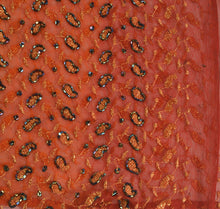 Load image into Gallery viewer, SANSKRITI VINTAGE INDIAN SAREE NET MESH ORANGE MAROON SARI FABRIC HAND BEADED

