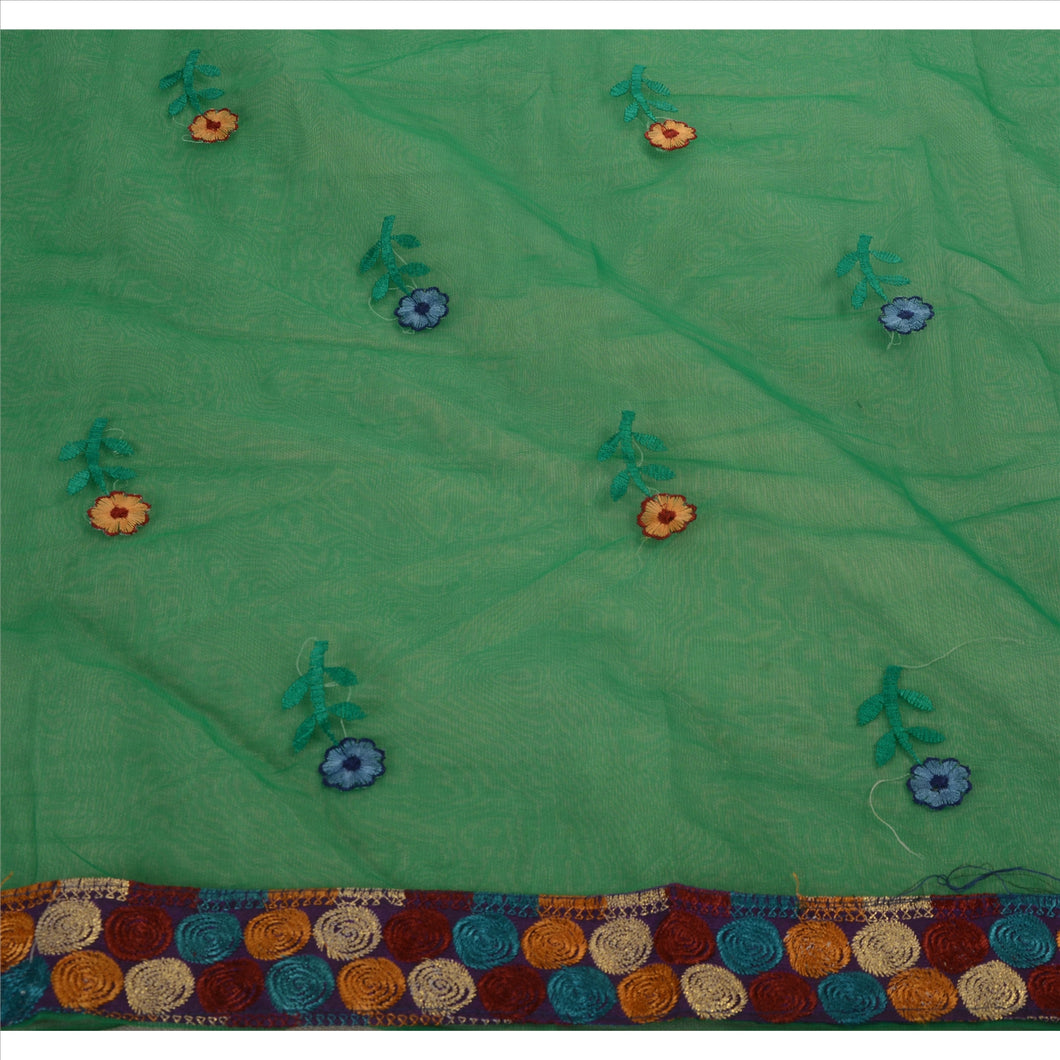 Sanskriti Vintage Indian Saree Net Mesh Embroidered Green Craft Fabric Sari