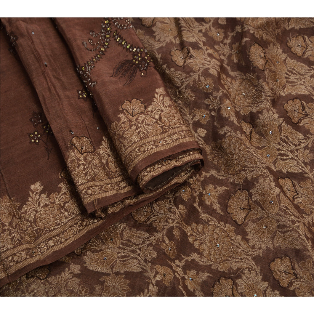 Sanskriti Vintage Indian Saree Blend Silk Hand Beaded Woven Fabric Premium Sari