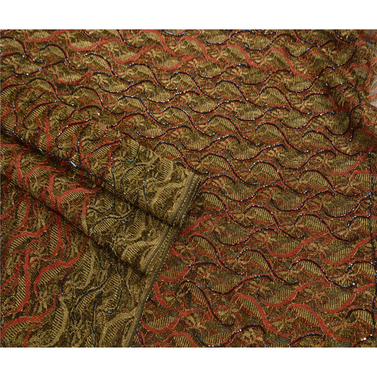 Sanskriti Vintage Saree Net Mesh Hand Beaded Woven Sustainable Fabric Premium Ethnic Sari
