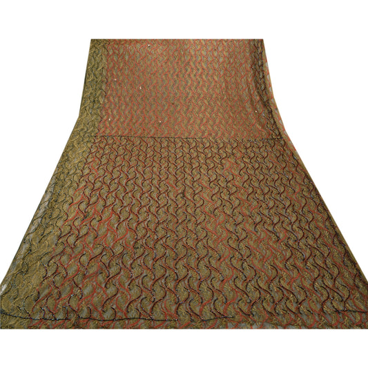 Sanskriti Vintage Saree Net Mesh Hand Beaded Woven Sustainable Fabric Premium Ethnic Sari