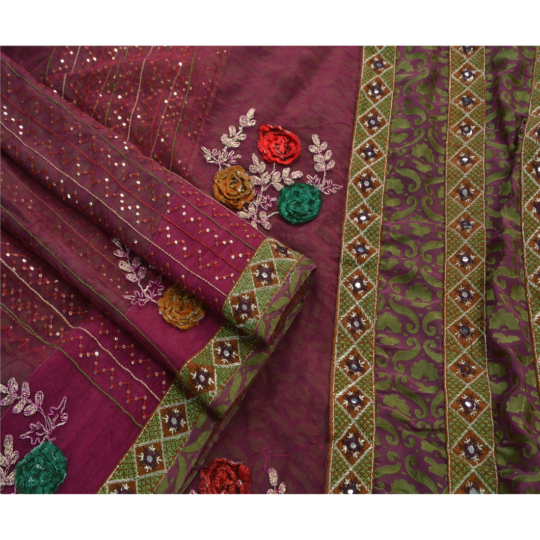 Sanskriti Vintage Purple Saree Georgette Embroidered Fabric Premium Ethnic Sari