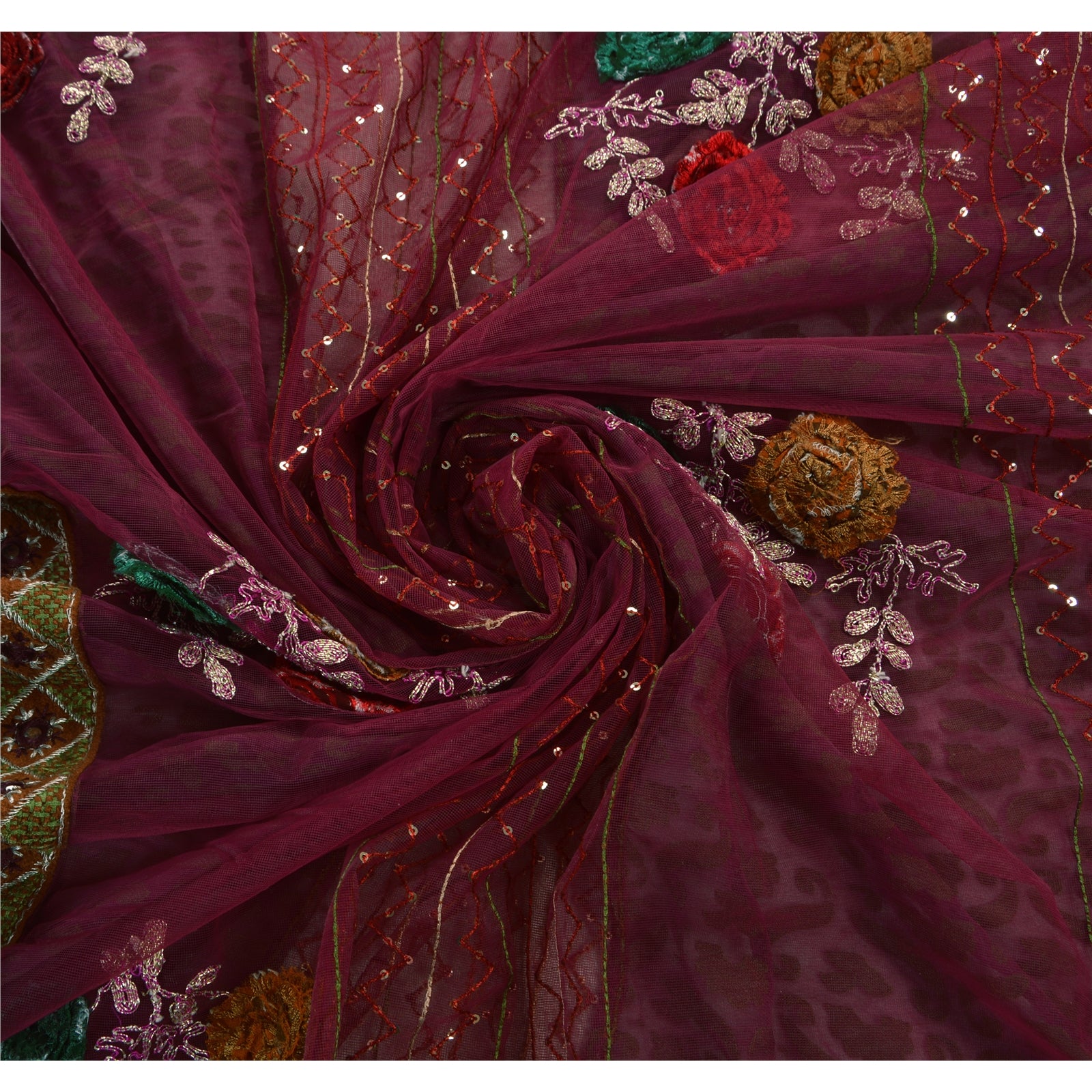 Sanskriti Vintage Lilla Sari Georgette Broderet Bæredygtigt Stof Premium Etnisk Sari