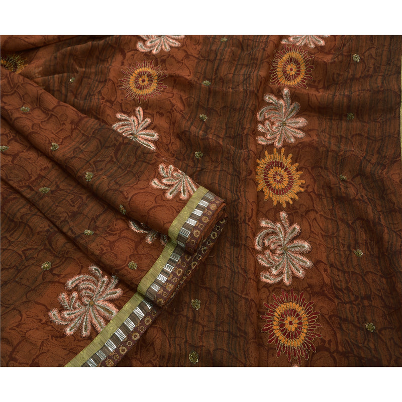 Sanskriti Vintage Sari Blend Georgette Håndperlet Bæredygtigt Stoff Premium Etnisk Sari