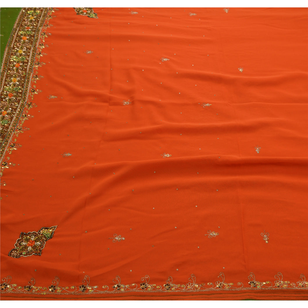 Sanskriti Vintage Indian Saree Georgette Hand Beaded Fabric Premium Ethnic Sari