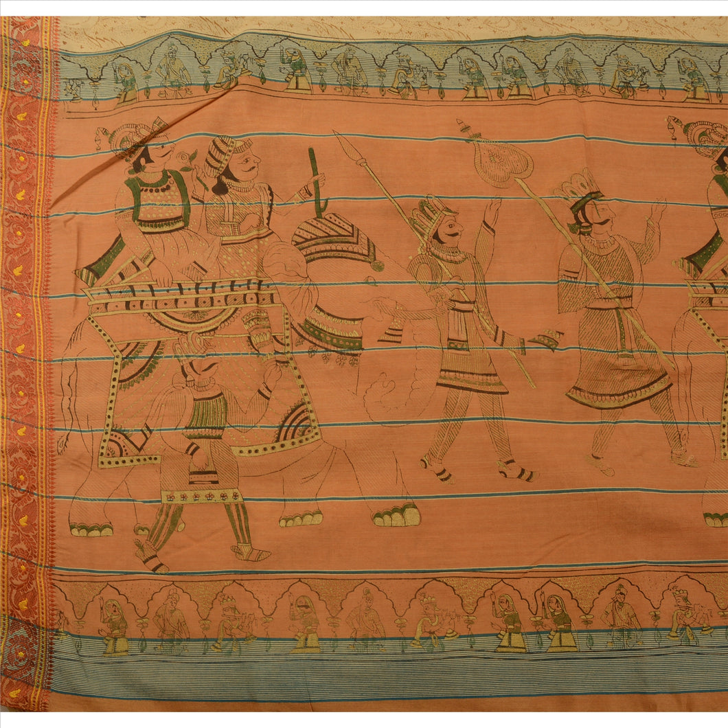 Sanskriti Vintage Indian Saree Blend Cotton Woven Painted Fabric Human Sari