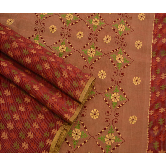 Sanskriti Vintage Indian Saree 100% Pure Organza Silk Embroidered Sustainable Fabric Sari