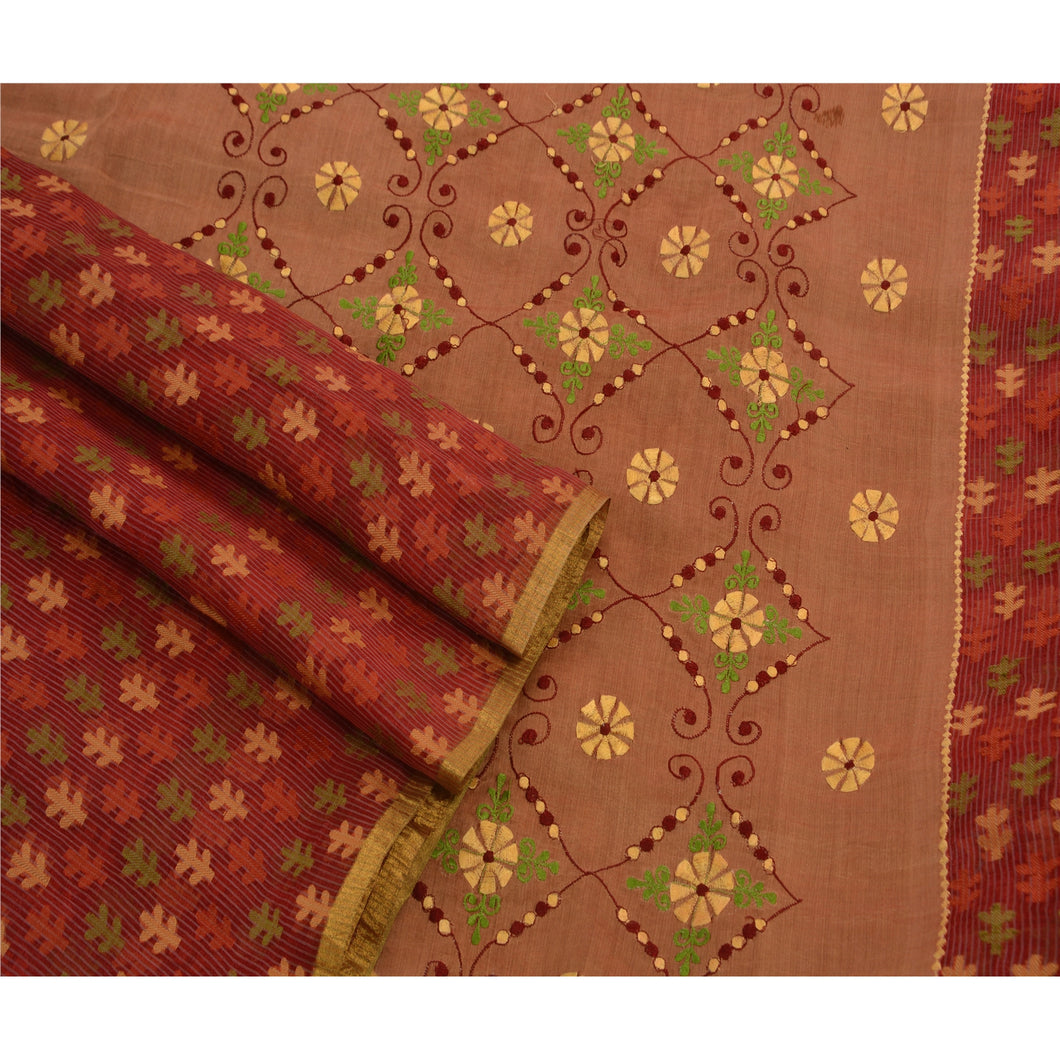 Indian Saree 100% Pure Organza Silk Embroidered Fabric Sari