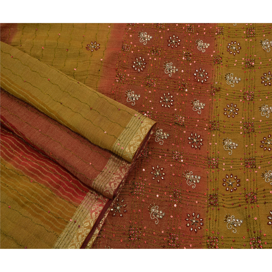 Saree Georgette Hand Beaded Woven Fabric Premium Ethnic Sari