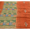 Sanskriti Vintage Indian Saree 100% Pure Crepe Silk Hand Beaded Craft Sustainable Fabric Orange Sari