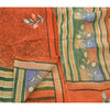 Sanskriti Vintage Indian Saree 100% Pure Crepe Silk Hand Beaded Craft Sustainable Fabric Orange Sari