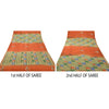 Sanskriti Vintage Indian Saree 100% Pure Crepe Silk Hand Beaded Craft Sustainable Fabric Orange Sari