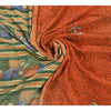 Sanskriti Vintage Indian Saree 100% Pure Crepe Silk Hand Beaded Craft Sustainable Fabric Orange Sari