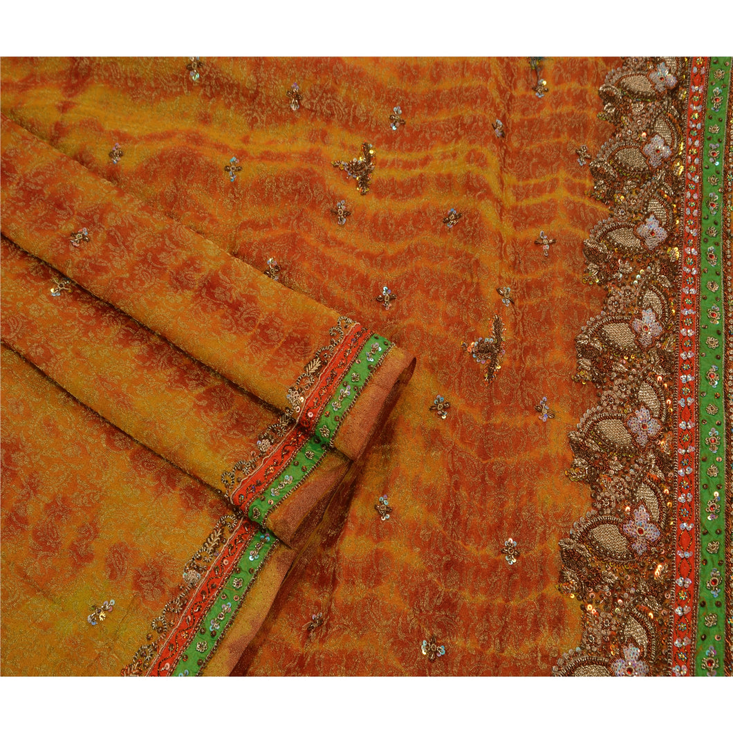 Antique Vintage Saree Georgette Hand Beaded Woven Fabric Premium Leheria Sari