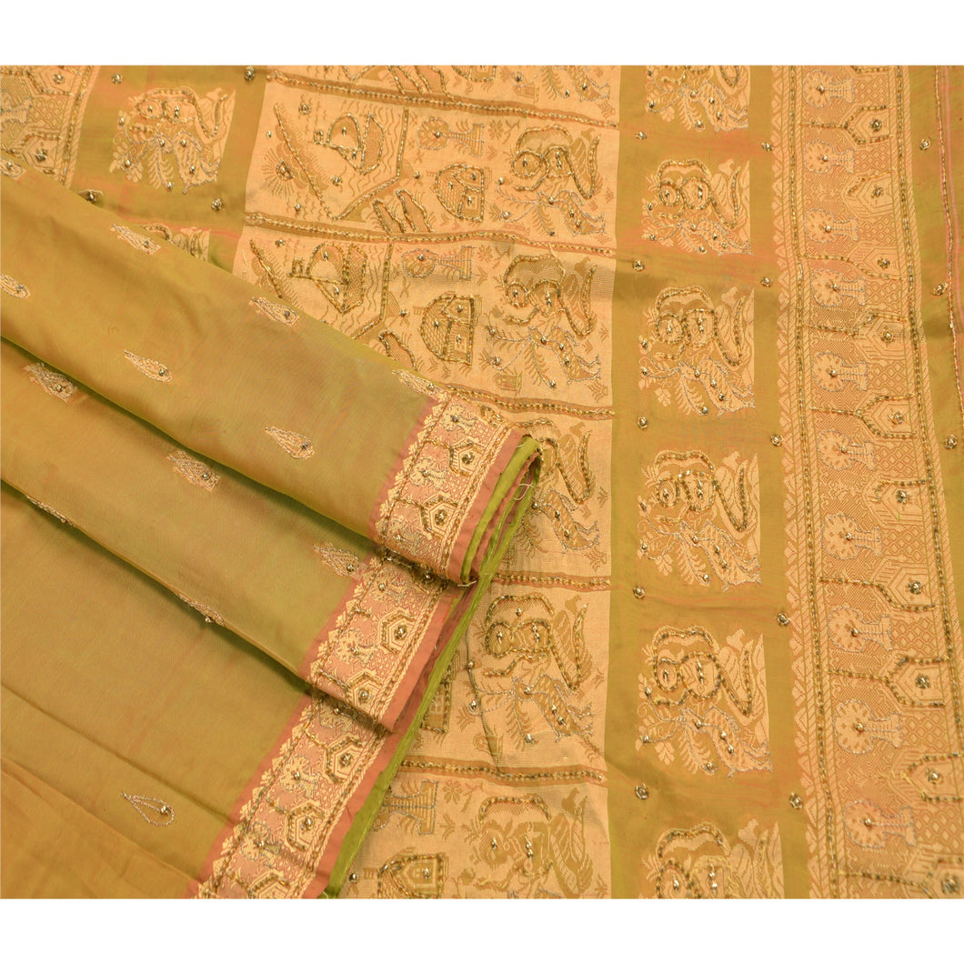 Saree Art Silk Hand Beaded Woven Fabric Premium Ethnic Sari