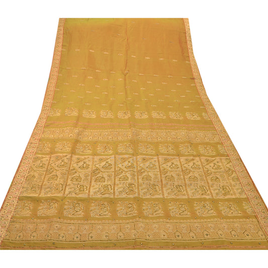 Sanskriti Vintage Saree Art Silk Hand Beaded Woven Sustainable Fabric Premium Ethnic Sari