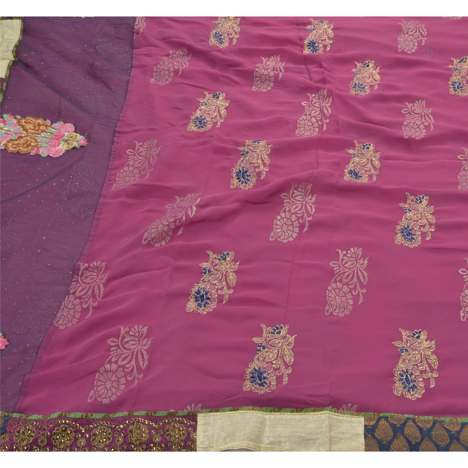 Sanskriti vintage indisk sari Georgette broderet bæredygtigt stof premium etnisk sari