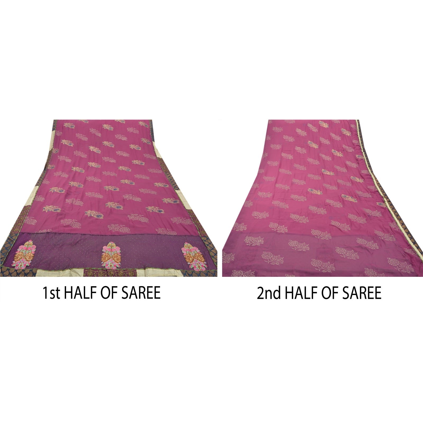 Sanskriti vintage indisk sari Georgette broderet bæredygtigt stof premium etnisk sari