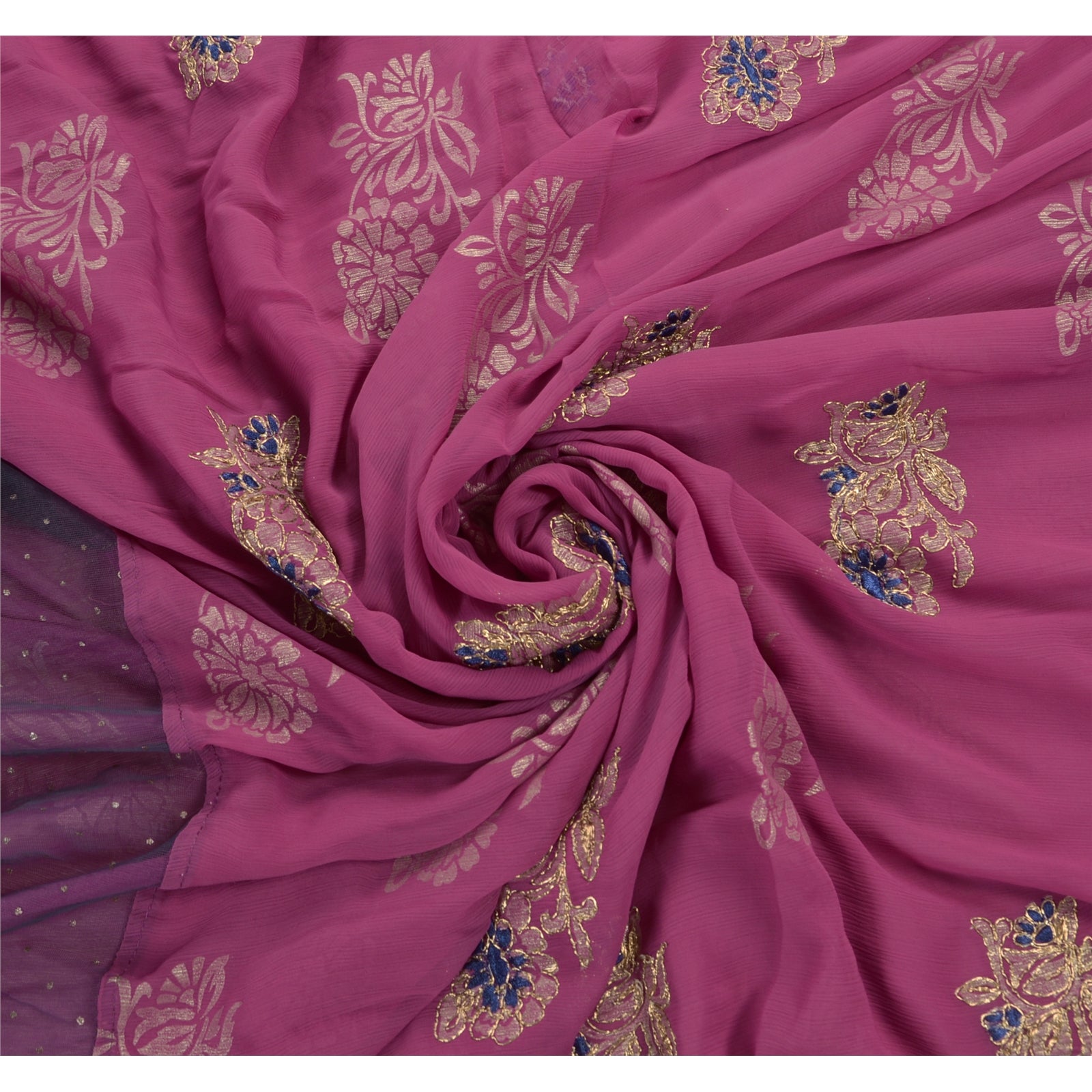 Sanskriti vintage indisk sari Georgette broderet bæredygtigt stof premium etnisk sari