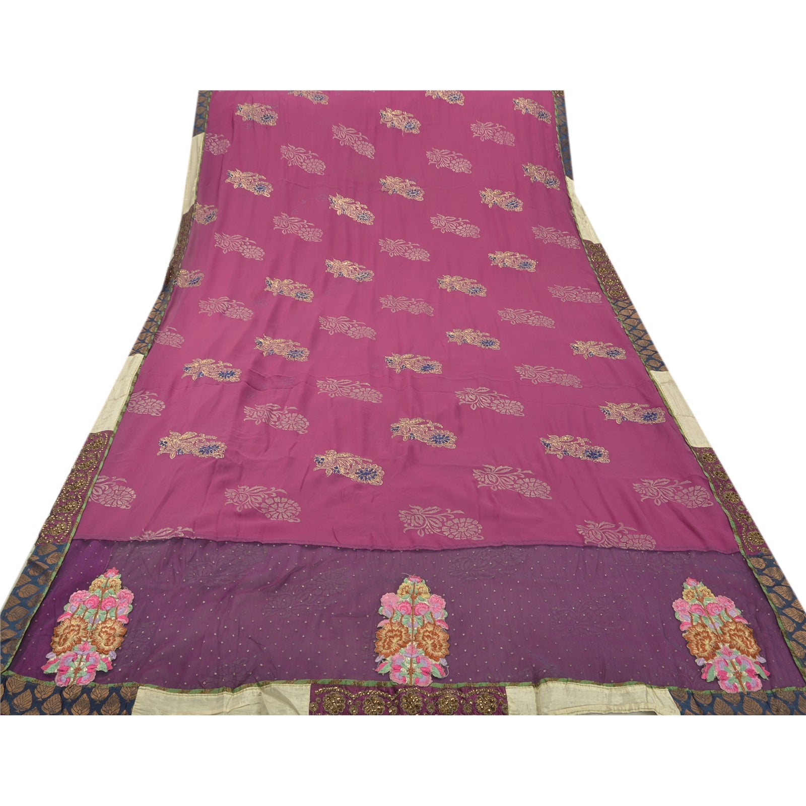 Sanskriti vintage indisk sari Georgette broderet bæredygtigt stof premium etnisk sari