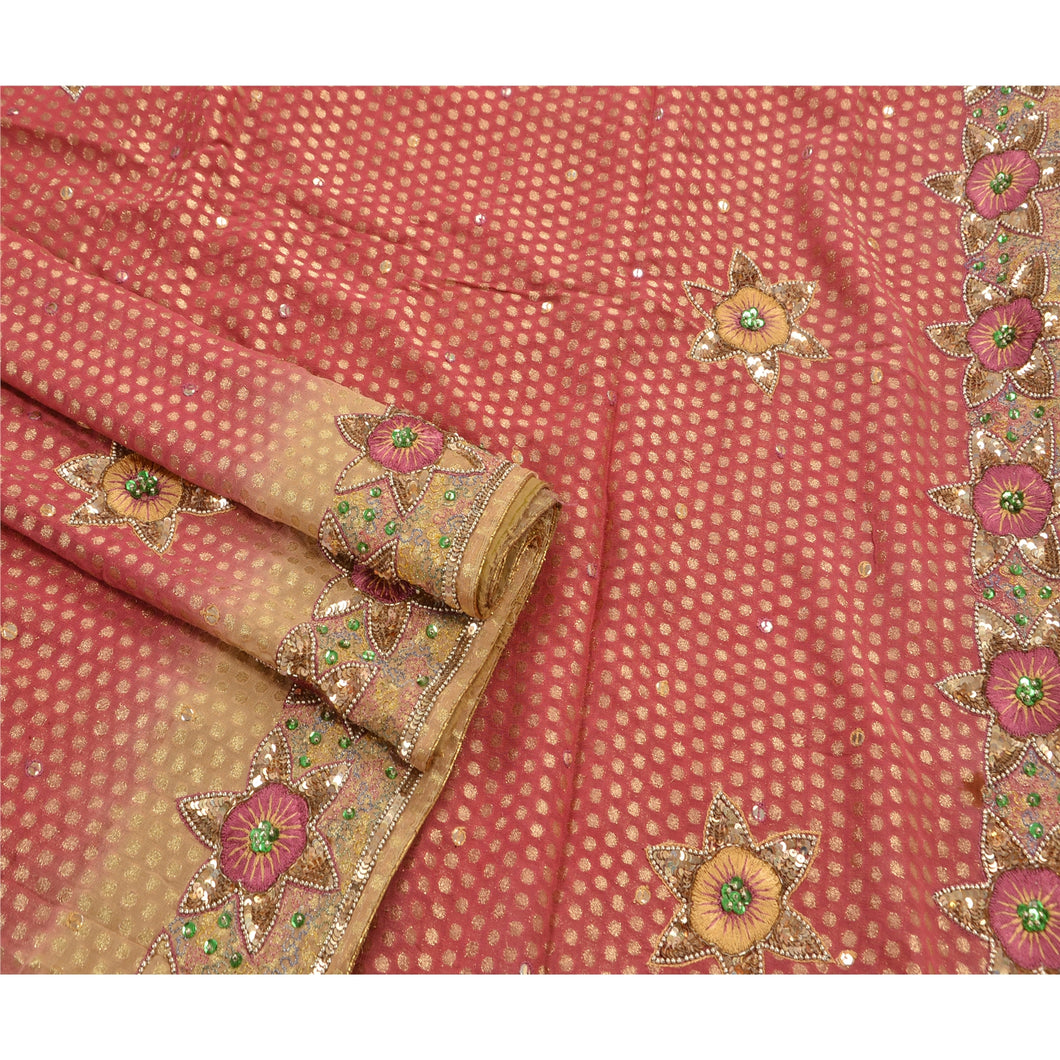 Sanskriti Vintage Pink Saree Blend Georgette Hand Embroidery Woven Fabric Premium Sari