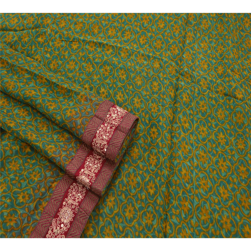 Sanskriti Vintage Green Saree Blend Georgette Embroidered Fabric Premium Ethnic Sari