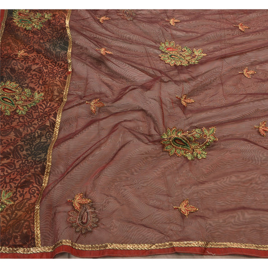Sanskriti Vintage Indian Saree Net Mesh Hand Beaded Craft Sustainable Fabric Premium Sari