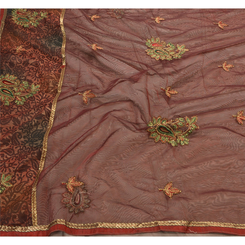 Sanskriti Vintage Indisk Sari Netværk Håndperlet Håndværk Bæredygtigt Stof Premium Sari