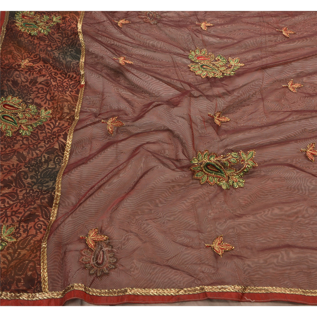 Indian Saree Net Mesh Hand Beaded Craft Fabric Premium Sari