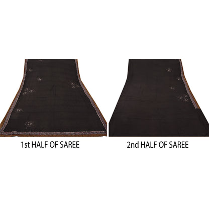Sanskriti Vintage Black Indian Saree Blend Georgette Hand Beaded Sustainable Fabric Premium Sari