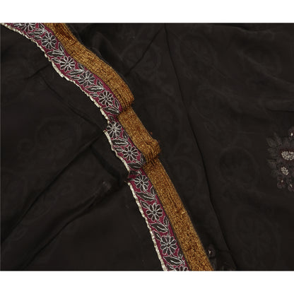Sanskriti Vintage Black Indian Saree Blend Georgette Hand Beaded Sustainable Fabric Premium Sari