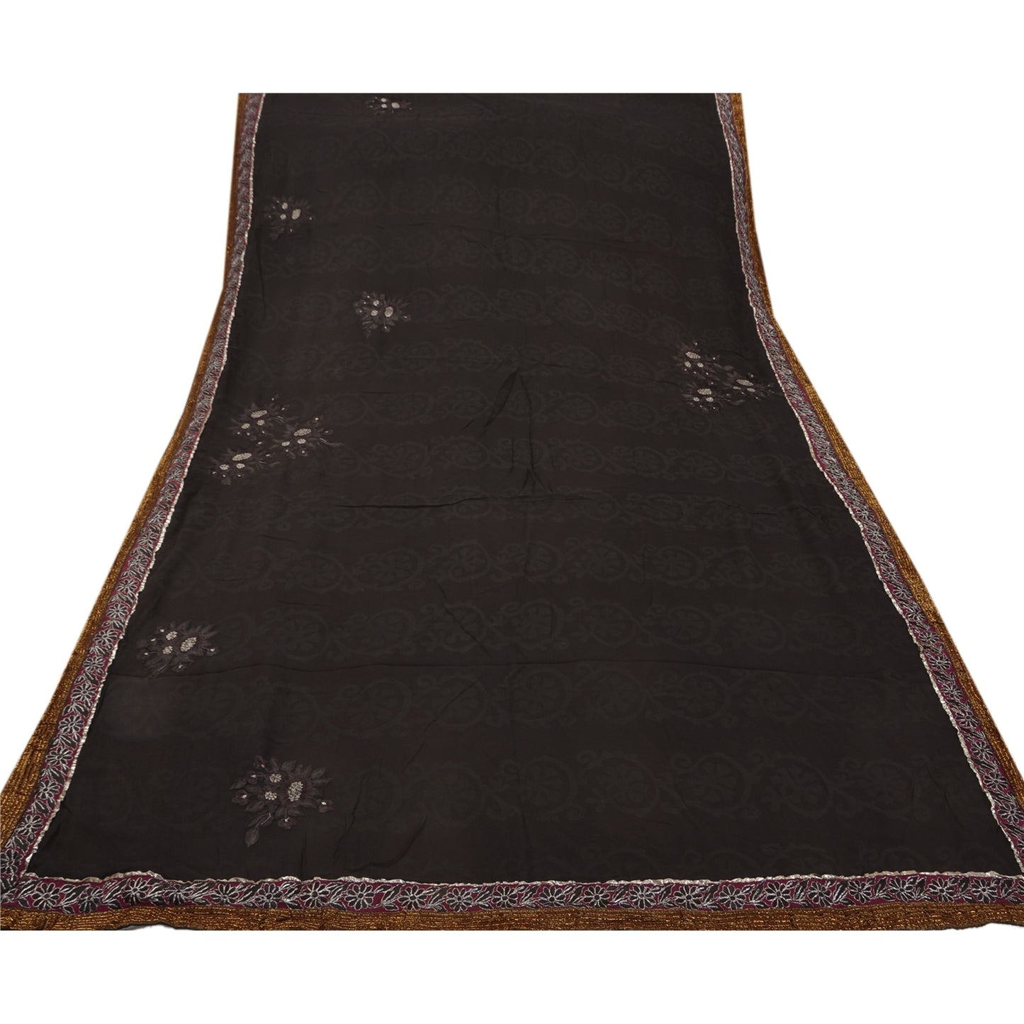 Sanskriti Vintage Black Indian Saree Blend Georgette Hand Beaded Sustainable Fabric Premium Sari