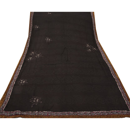 Sanskriti Vintage Black Indian Saree Blend Georgette Hand Beaded Sustainable Fabric Premium Sari