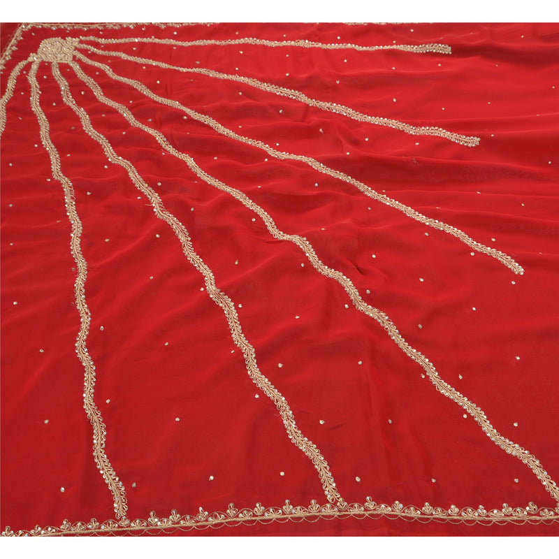 Sanskriti Vintage Sari Georgette Red Indian Saree Hand Beaded Zardozi 5 yd Craft Fabric Indian Heritage Textile Craft Supplies Material