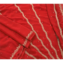 Load image into Gallery viewer, Sanskriti Vintage Red Indian Saree Georgette Hand Beaded Craft Fabric Premium Sari
